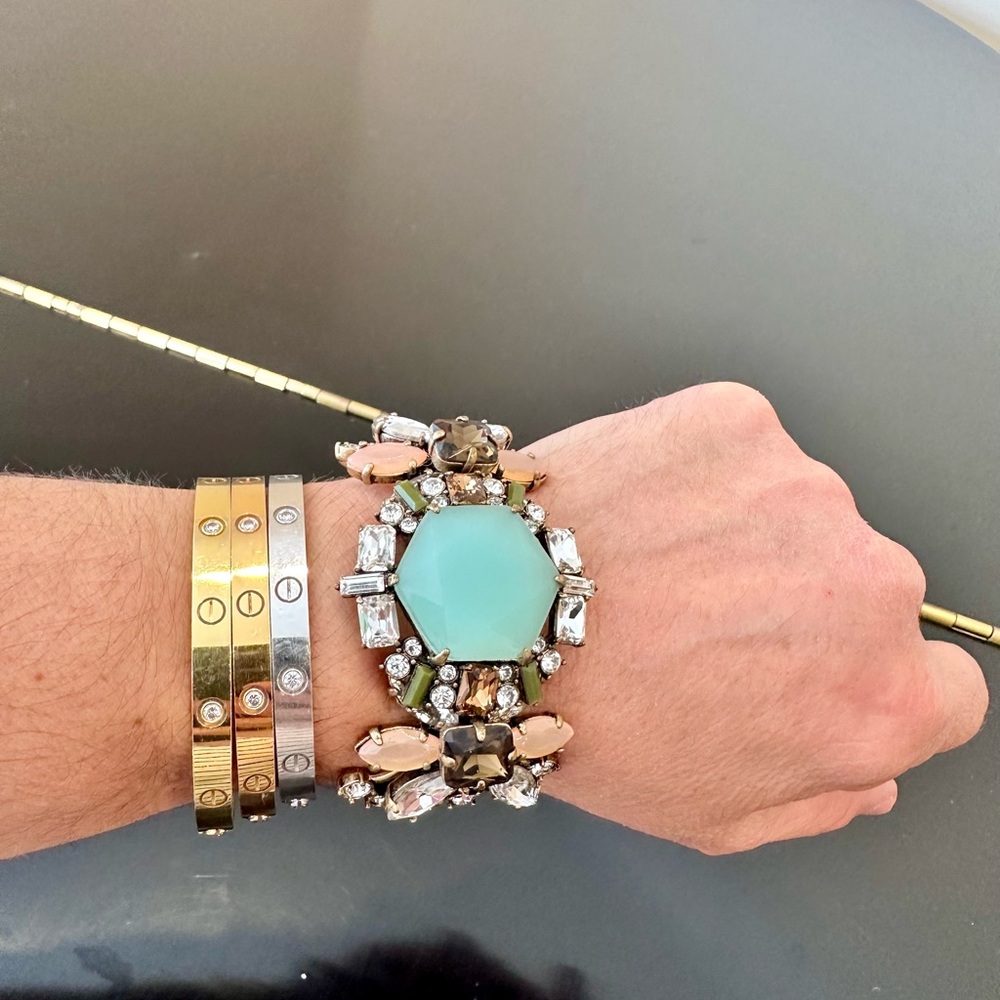 NWT Vintage RARE luxury J. Crew Art Deco Inspired Crystal Statement Bracelet - Picture 7 of 17